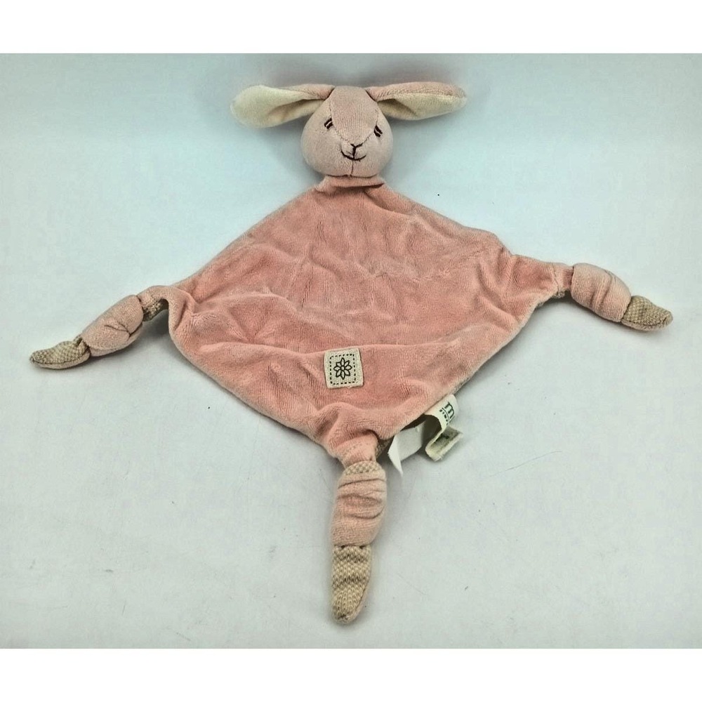 MiYim Simply Organic Bunny Lovey Security Blanket Pink Knotted Corners Baby‎